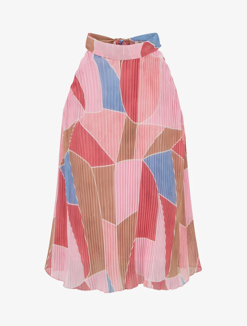 Ärmelloses, plissiertes Top mit grafischem Print. - Rose