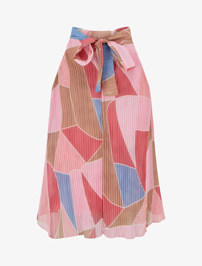 Ärmelloses, plissiertes Top mit grafischem Print. - Rose