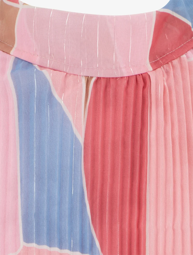 Ärmelloses, plissiertes Top mit grafischem Print. - Rose