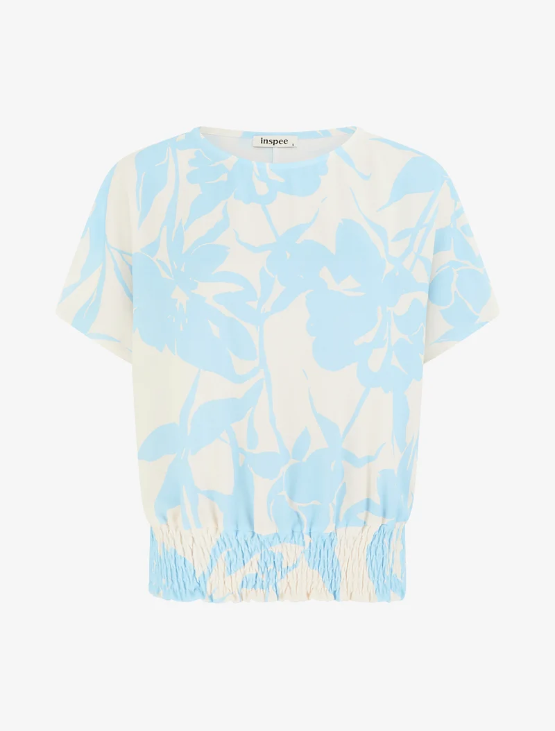 Top mit Blumenmuster im Kugelschnitt - Himmelblau