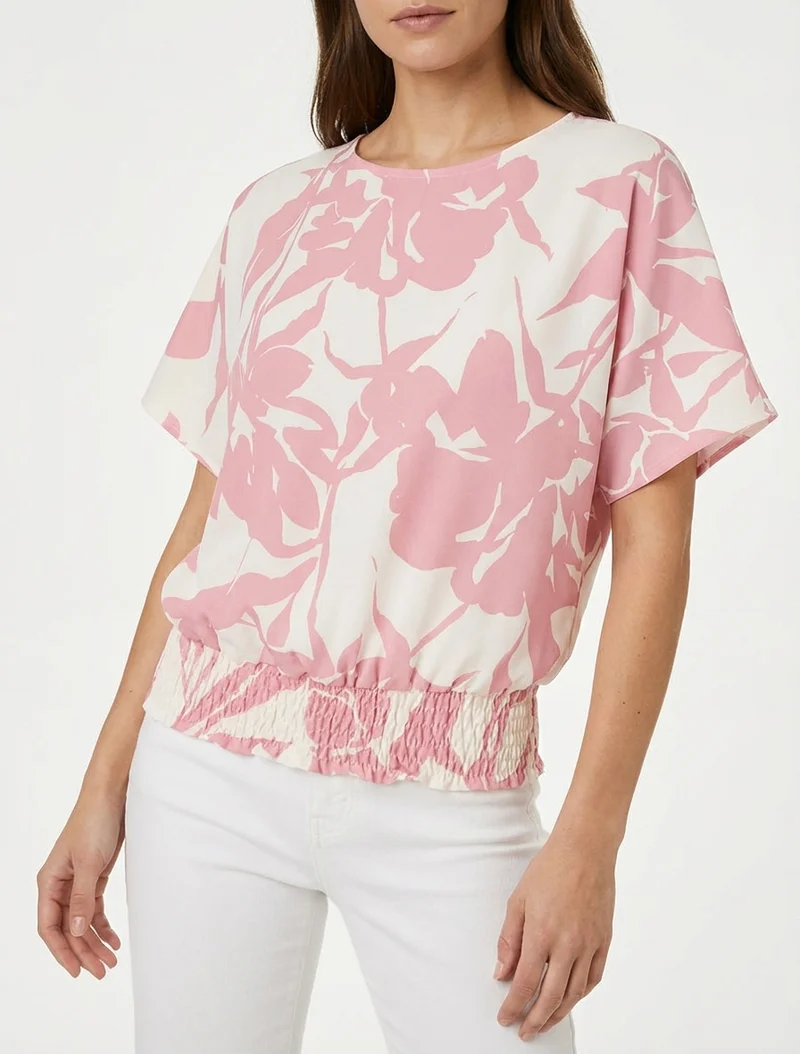 Top mit Blumenmuster im Kugelschnitt - Rose