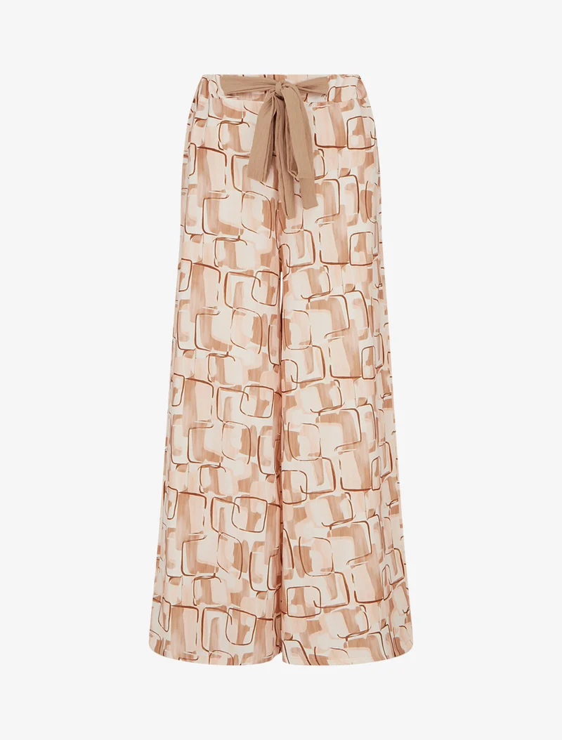 Weit geschnittene Hose mit grafischem Print. - Beige