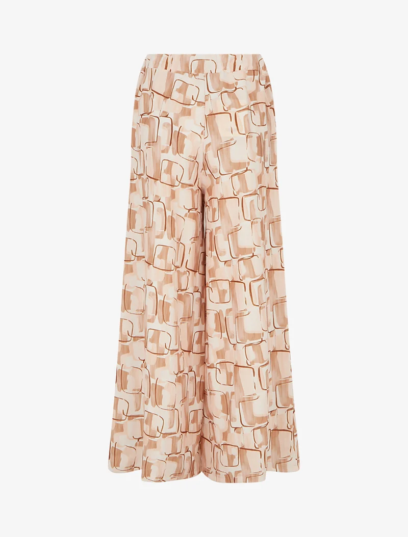 Weit geschnittene Hose mit grafischem Print. - Beige