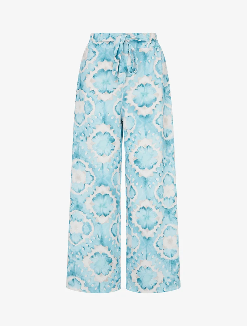 Elastische Hose mit abstraktem Muster - Türkis