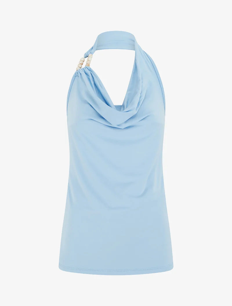 Perlenbesetztes Rückenfreies Top - Himmelblau