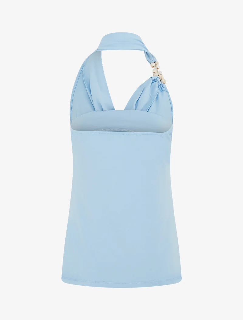 Perlenbesetztes Rückenfreies Top - Himmelblau