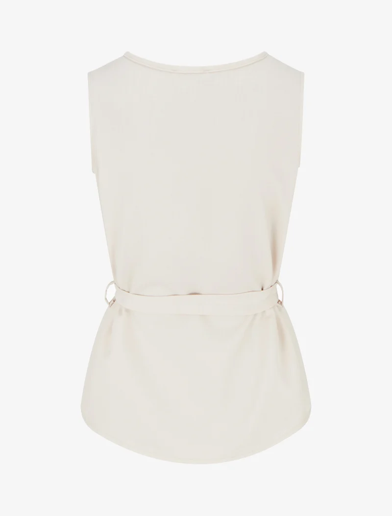Ärmelloses, geknöpftes Oberteil mit dekorativer Tasche - Beige