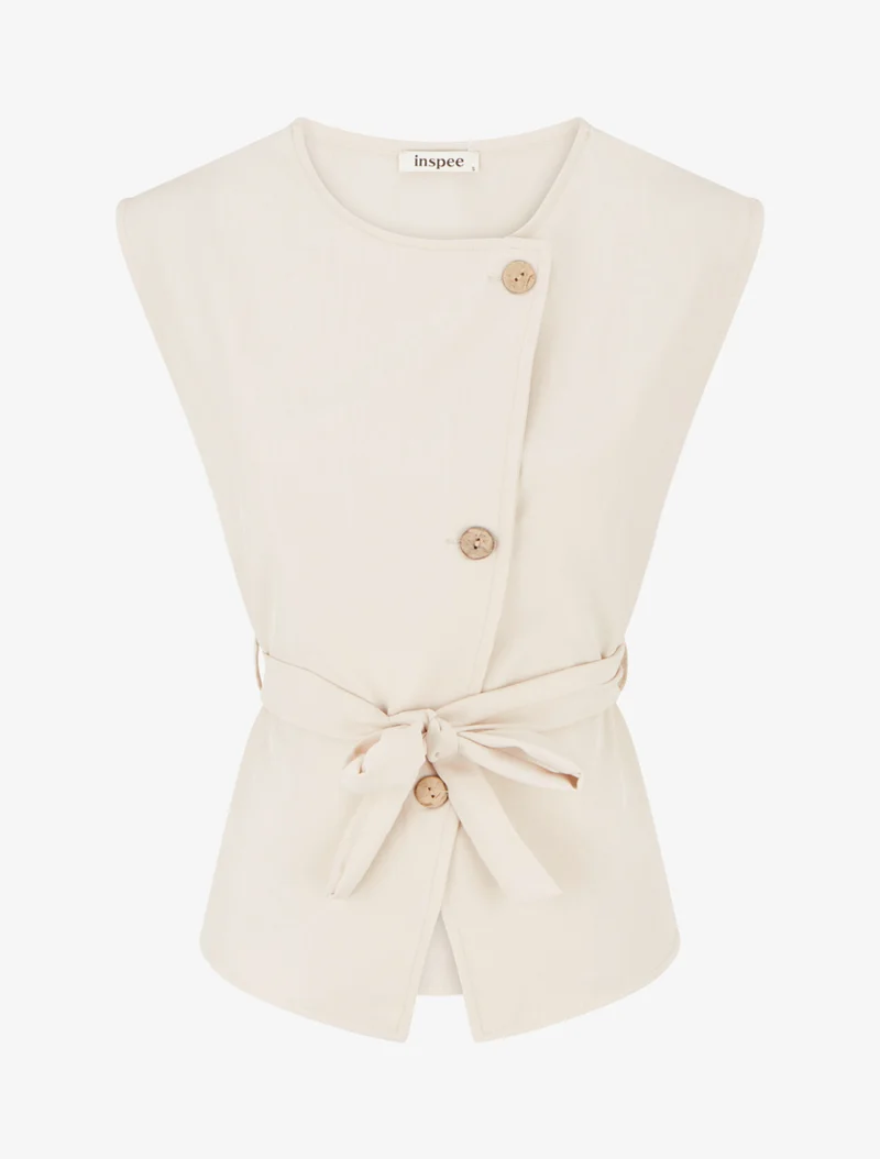Ärmelloses, geknöpftes Top - Beige