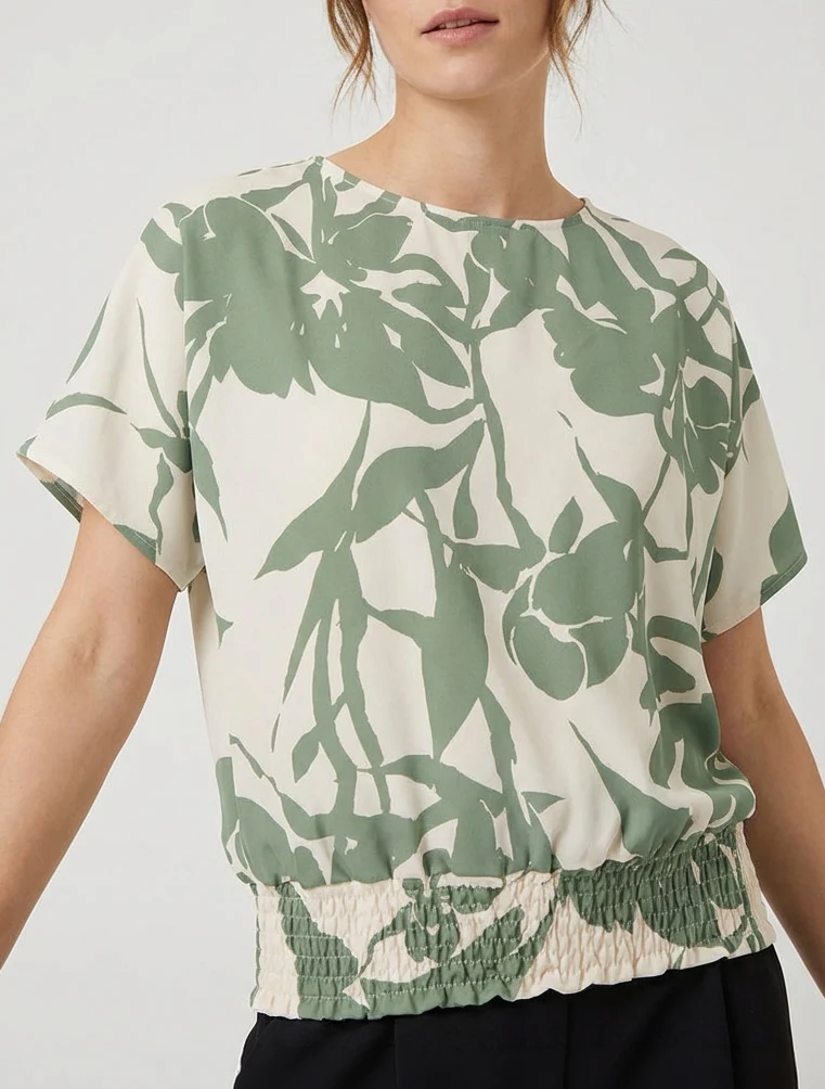 Top mit Blumenmuster im Kugelschnitt - Kaki