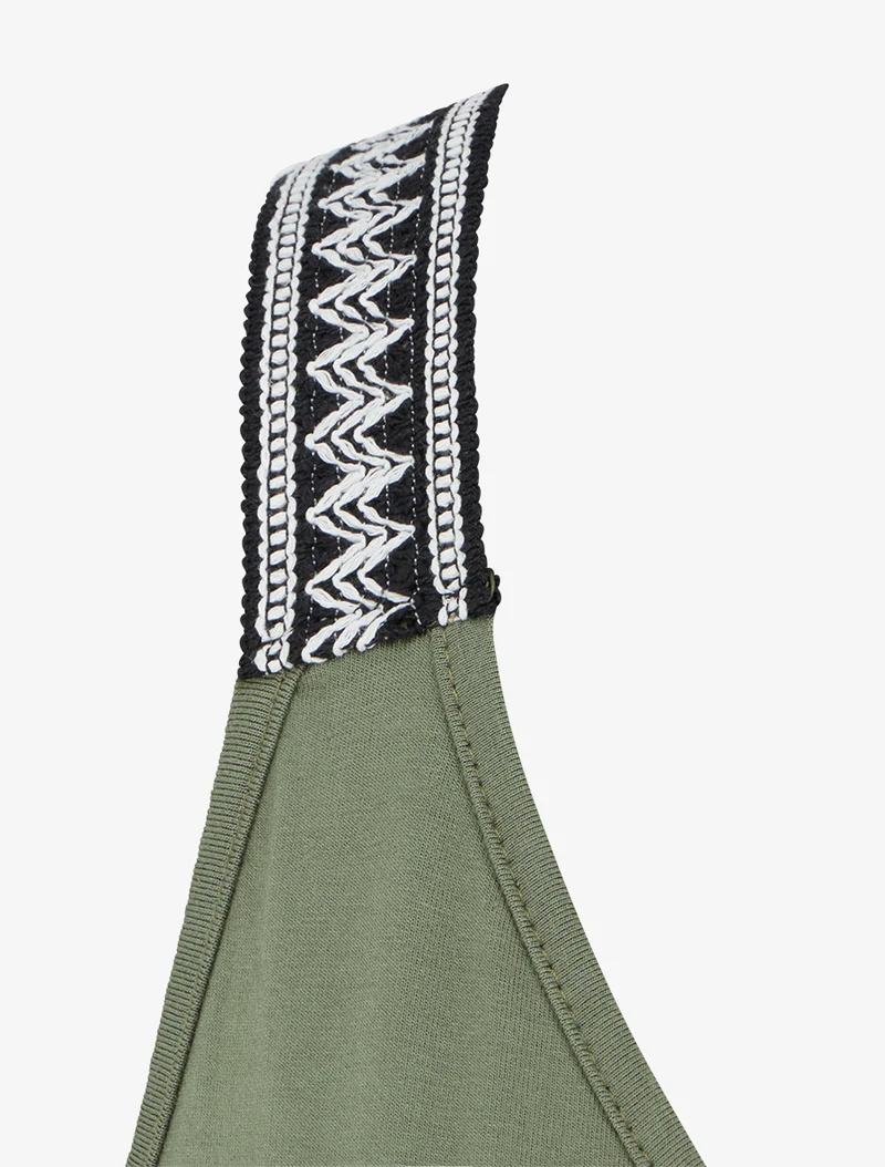 Langes Kleid mit Blätterdruck - Kaki