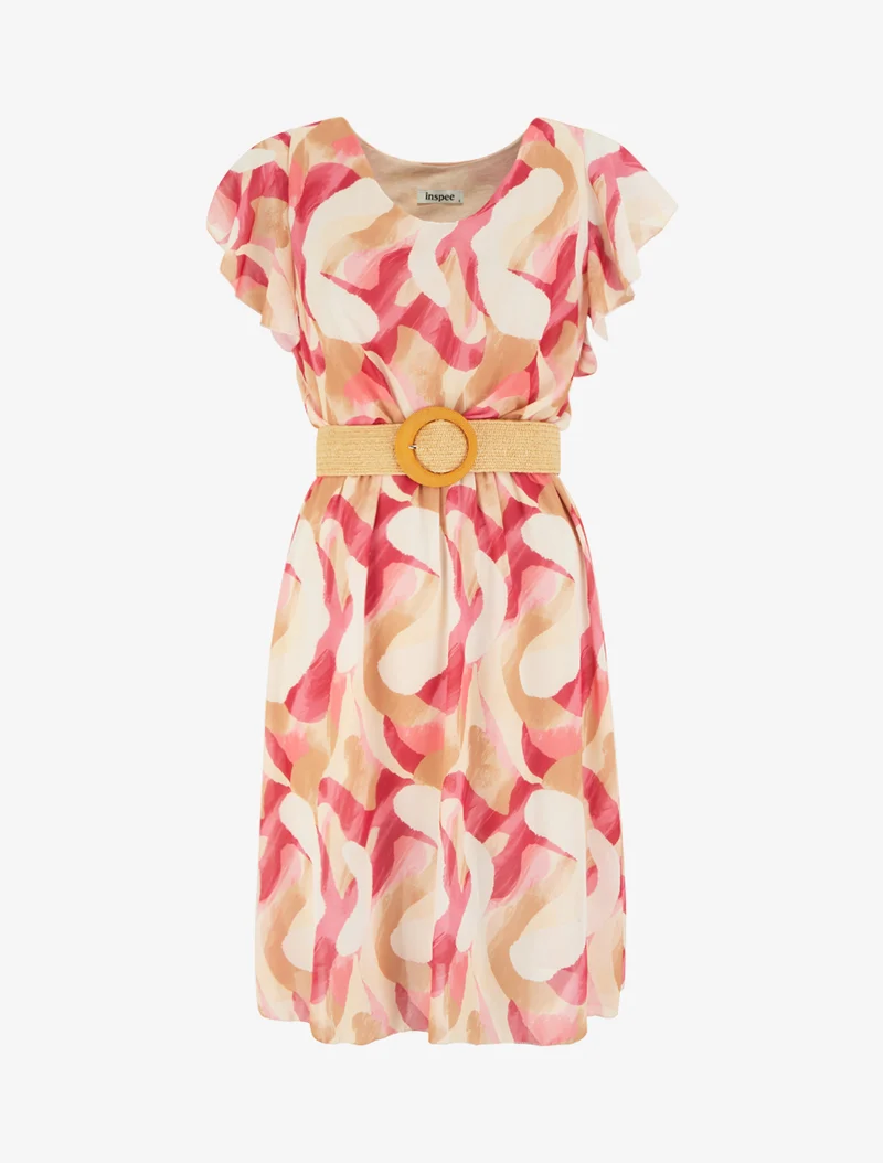 Kleid mit Flügelärmeln und Fantasiemuster. - Rose
