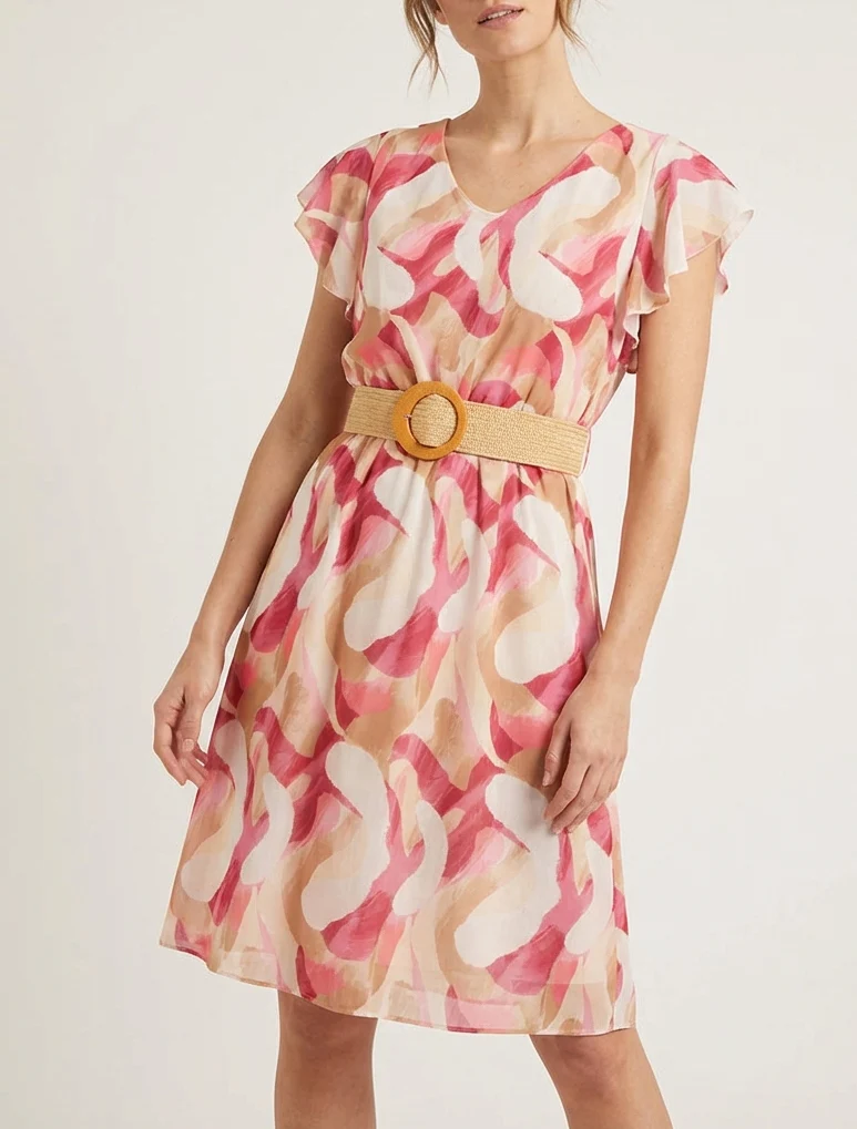Kleid mit Flügelärmeln und Fantasiemuster. - Rose