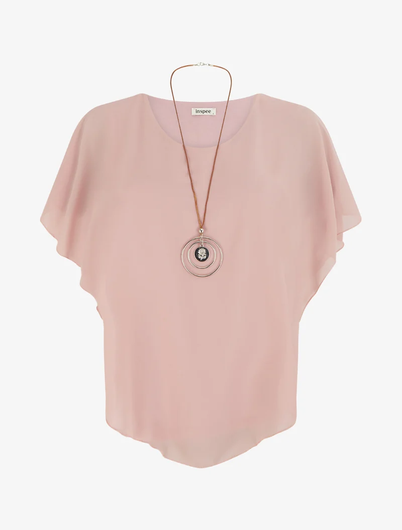 Fließendes Oberteil aus Voile, rechts oben. - Rose