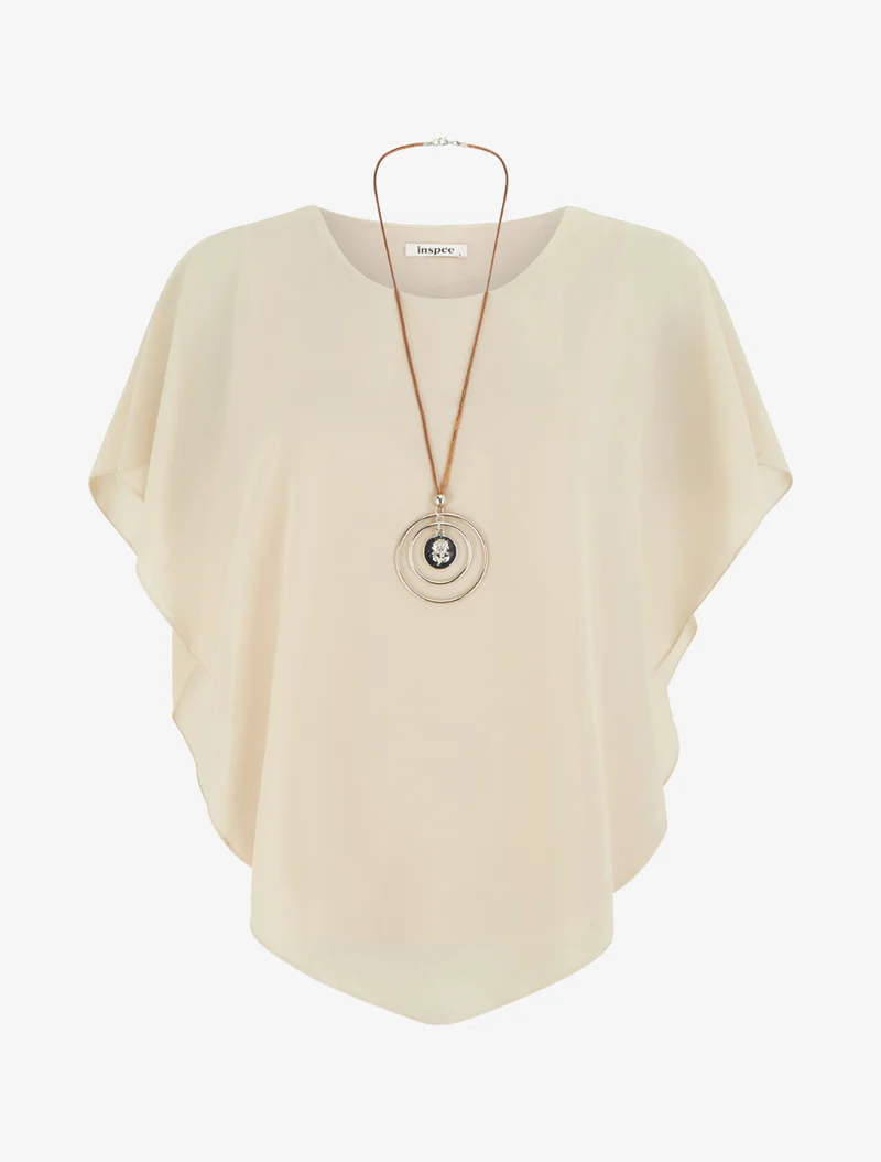 Fließendes Oberteil aus Voile, rechts oben. - Beige