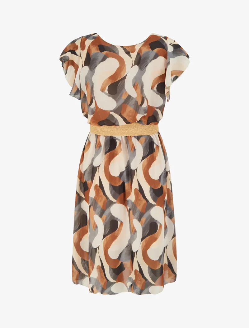 Kleid mit Flügelärmeln und Fantasiemuster. - Schwarz