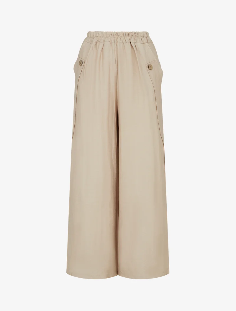 Weite einfarbige Hose mit dekorativen Knöpfen - Beige
