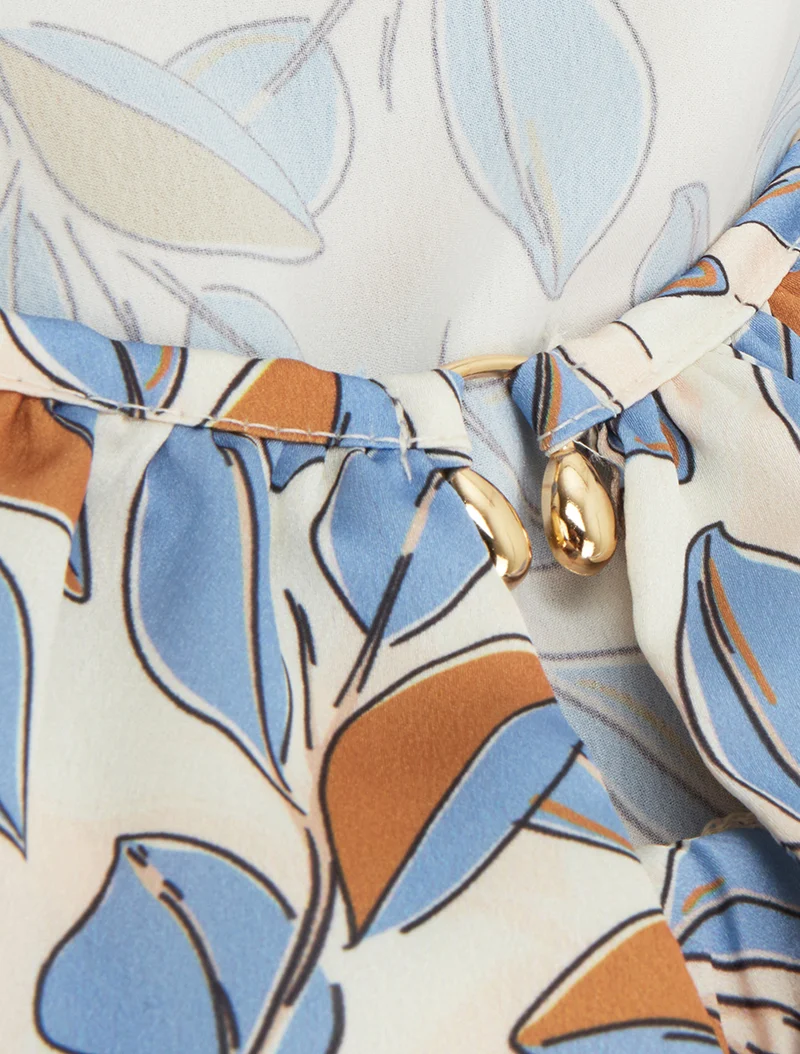 Ärmelloses Satin-Top mit Blätterdruck - Himmelblau