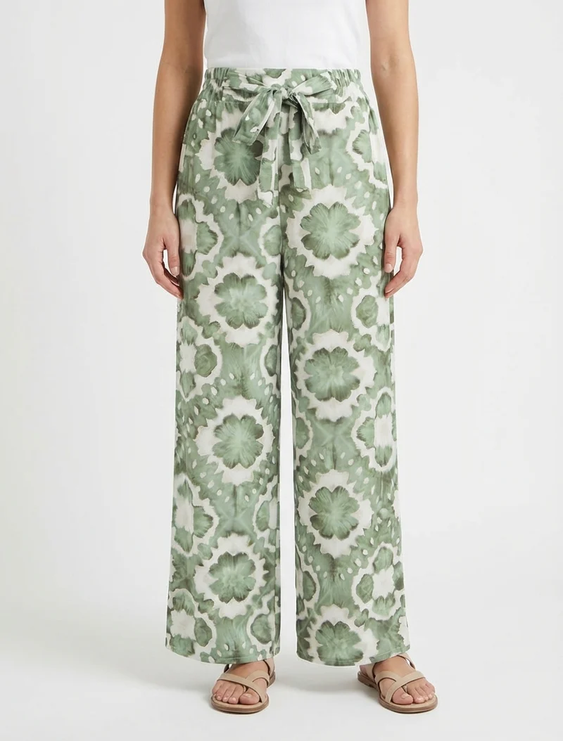 Elastische Hose mit abstraktem Muster - Kaki