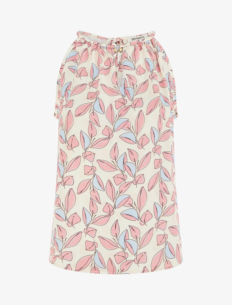 Ärmelloses Satin-Top mit Blätterdruck - Rose