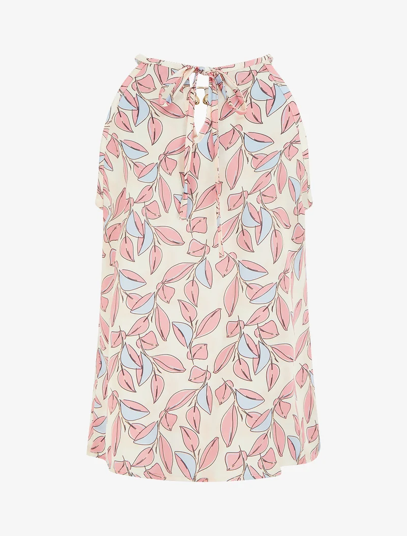 Ärmelloses Satin-Top mit Blätterdruck - Rose