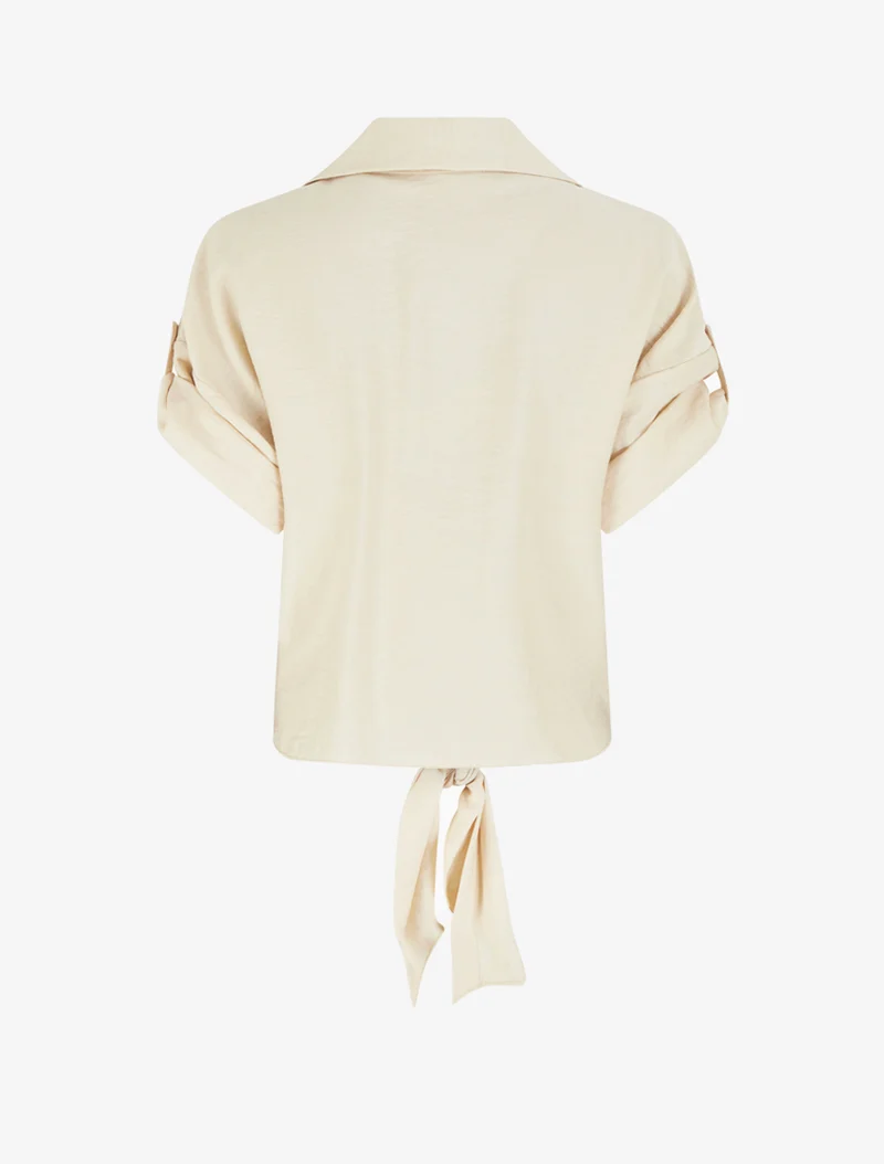 Weit geschnittenes Kurzarm-Knotenshirt - Beige