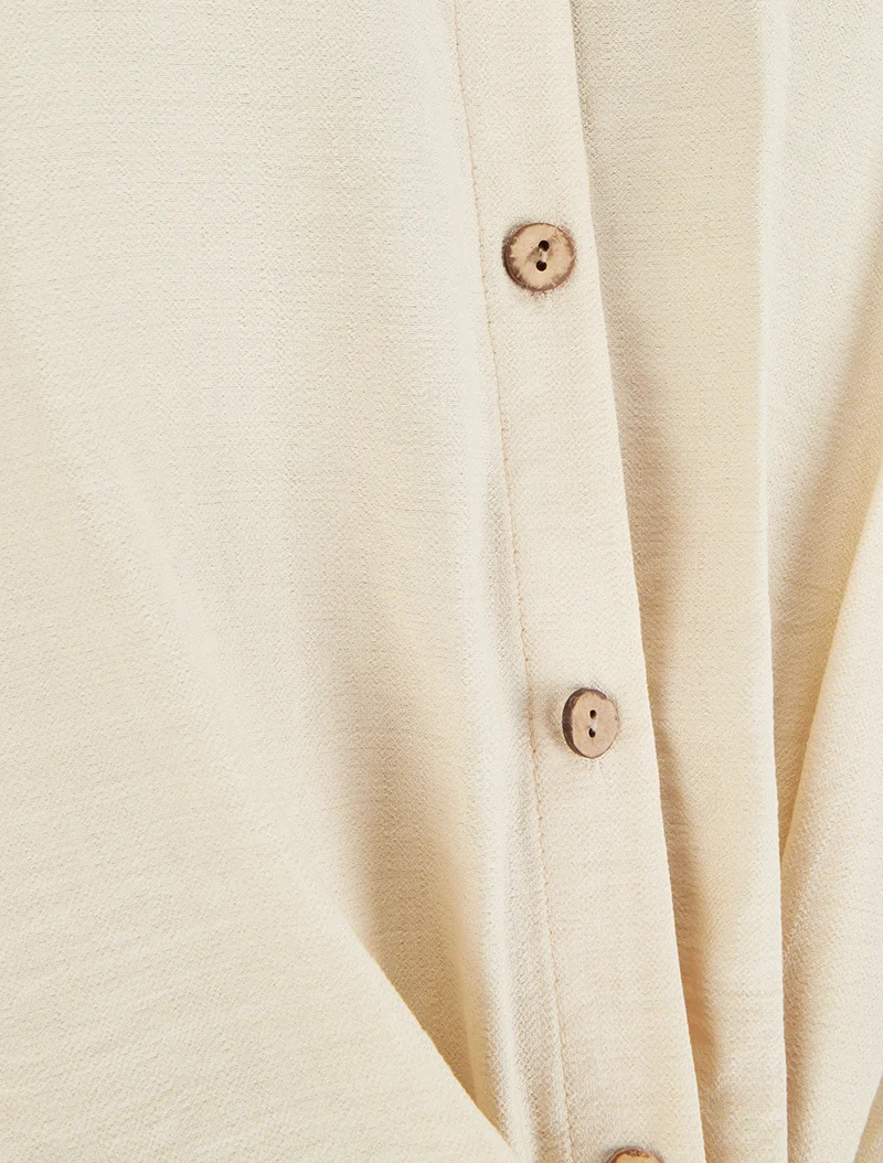 Weit geschnittenes Kurzarm-Knotenshirt - Beige