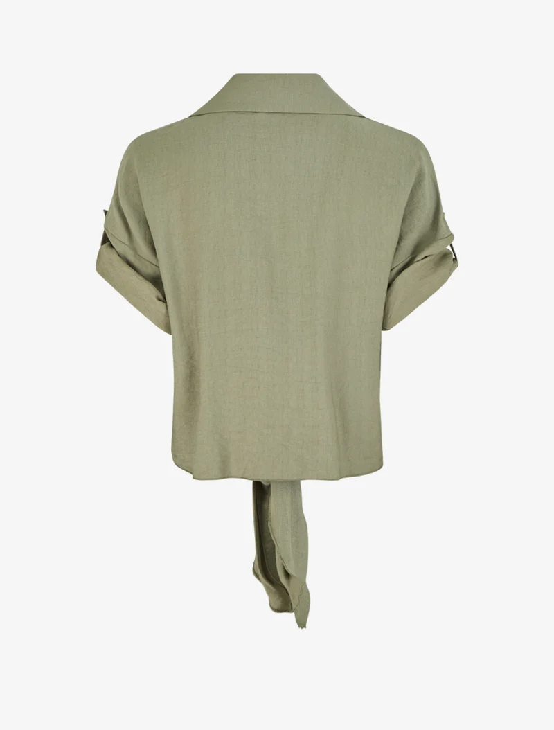 Weit geschnittenes Kurzarm-Knotenshirt - Kaki