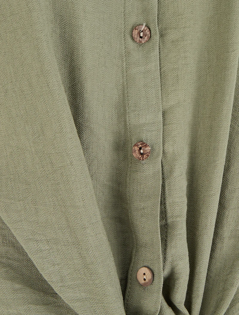 Weit geschnittenes Kurzarm-Knotenshirt - Kaki