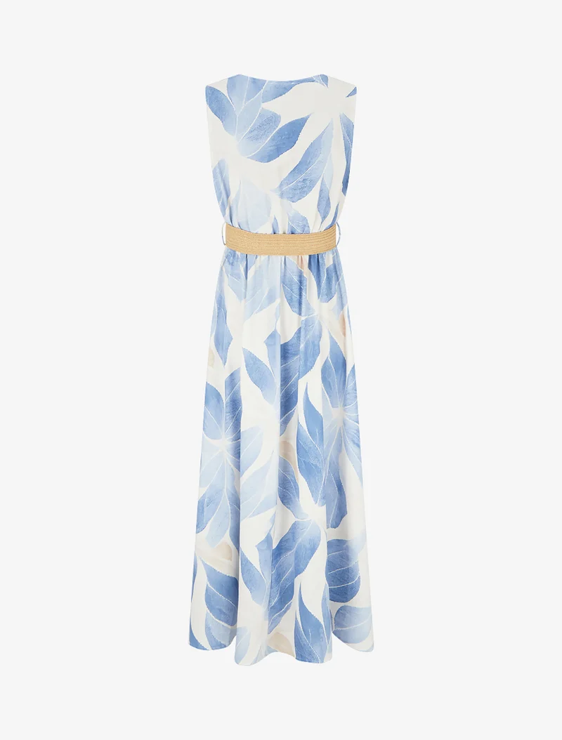 Blätterdruckkleid mit Wickelausschnitt - Himmelblau