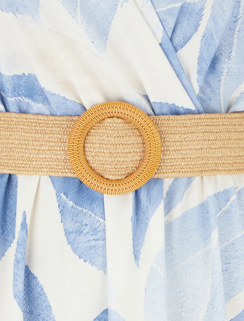 Blätterdruckkleid mit Wickelausschnitt - Himmelblau