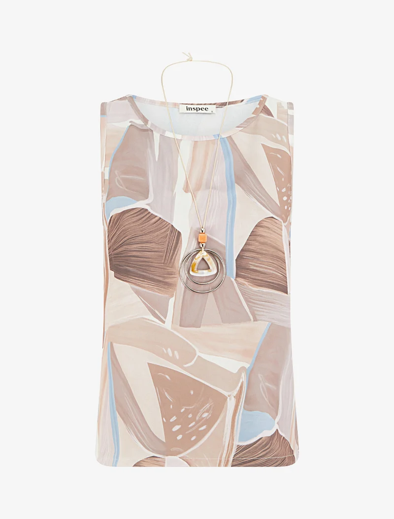 Ärmelloses Oberteil mit abstraktem Druck oben rechts - Beige
