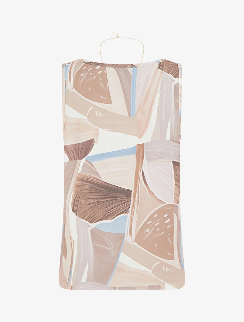 Ärmelloses Oberteil mit abstraktem Druck oben rechts - Beige