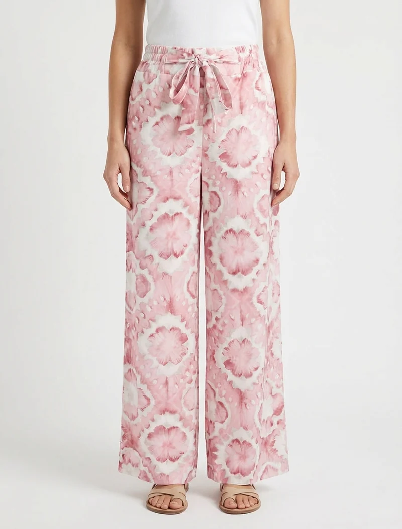 Elastische Hose mit abstraktem Muster - Rose