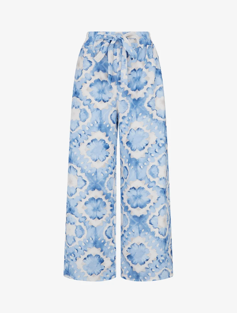 Elastische Hose mit abstraktem Muster - Himmelblau