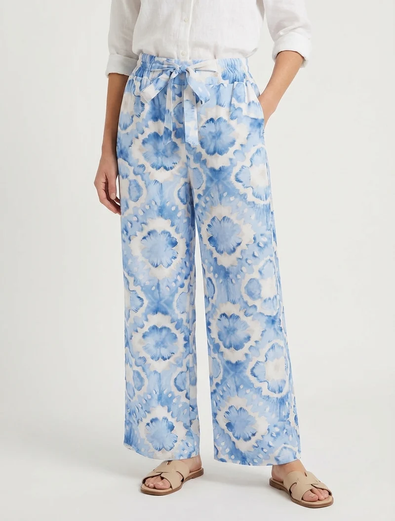 Elastische Hose mit abstraktem Muster - Himmelblau
