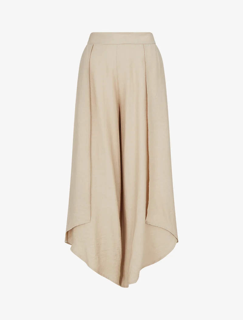 Weite Hose mit asymmetrischen Kanten - Beige