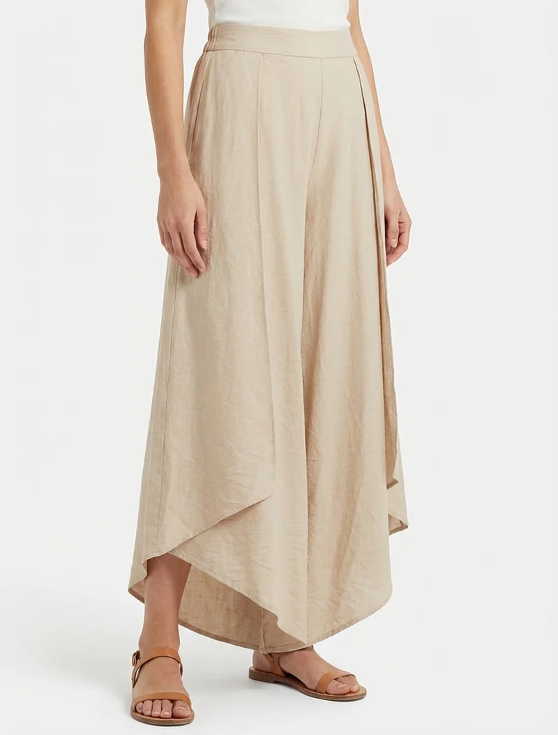 Weite Hose mit asymmetrischen Kanten - Beige