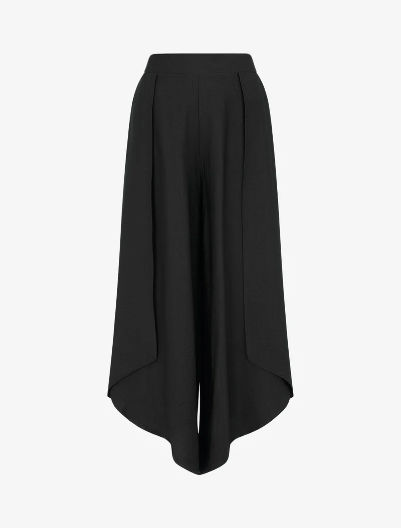 Weite Hose mit asymmetrischen Kanten - Schwarz