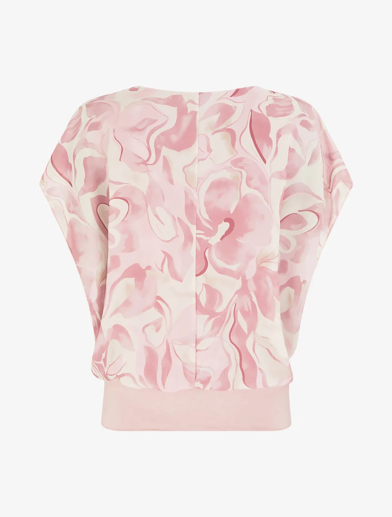 Kurzarm-Top mit Blumenmuster oben rechts. - Rose