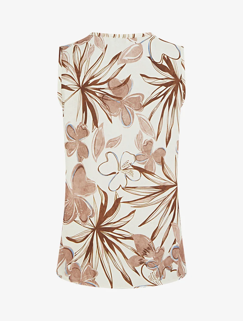 Ärmelloses Top mit Hibiskusdruck, rechteckig geschnitten - Braun