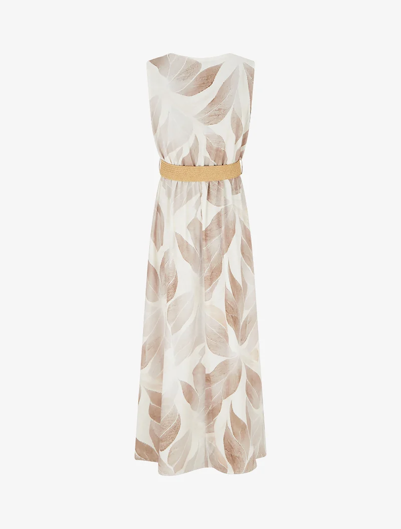 Blätterdruckkleid mit Wickelausschnitt - Beige