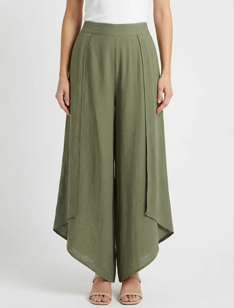 Weite Hose mit asymmetrischen Kanten - Kaki