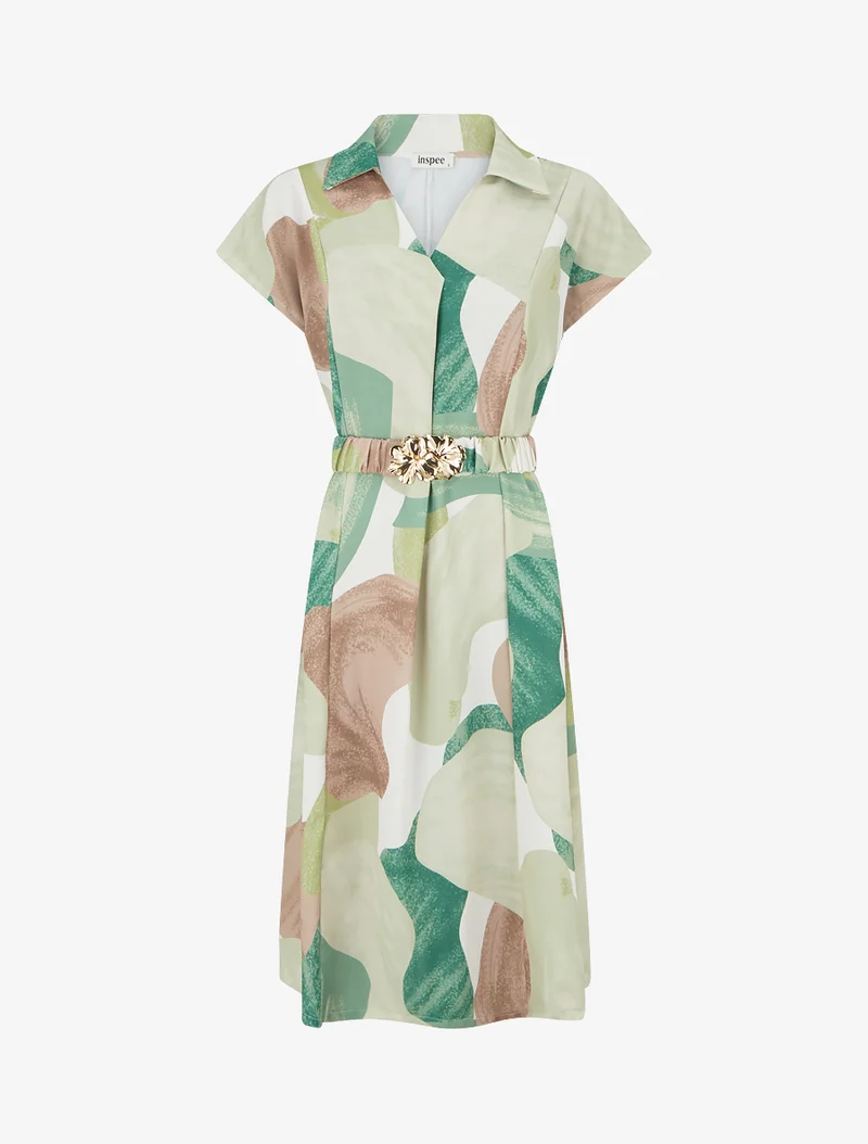 Gerades Kleid mit Gürtel - Grün