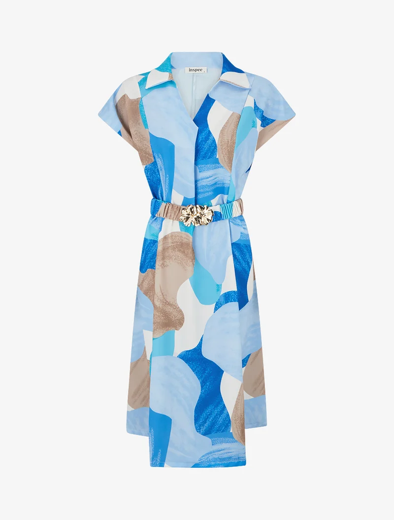 Gerades Kleid mit Gürtel - Blau