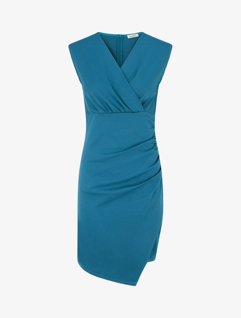 Ärmelloses Wickelkleid einfarbig - Entenblau