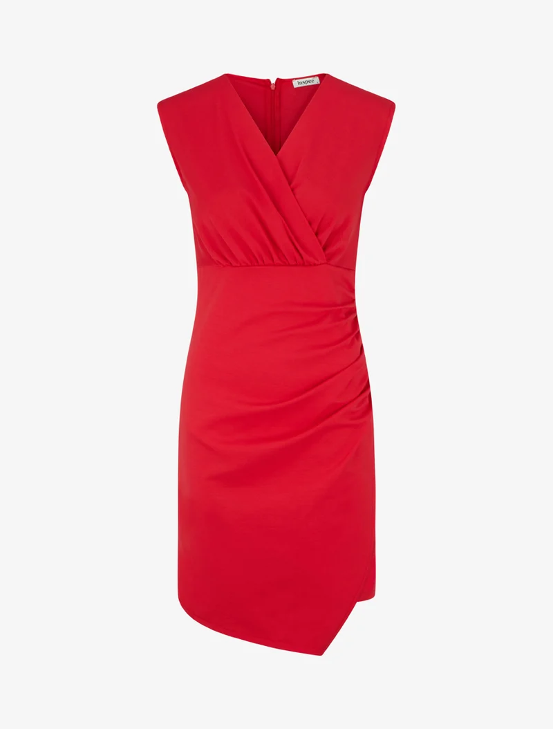 Ärmelloses Wickelkleid einfarbig - Rot