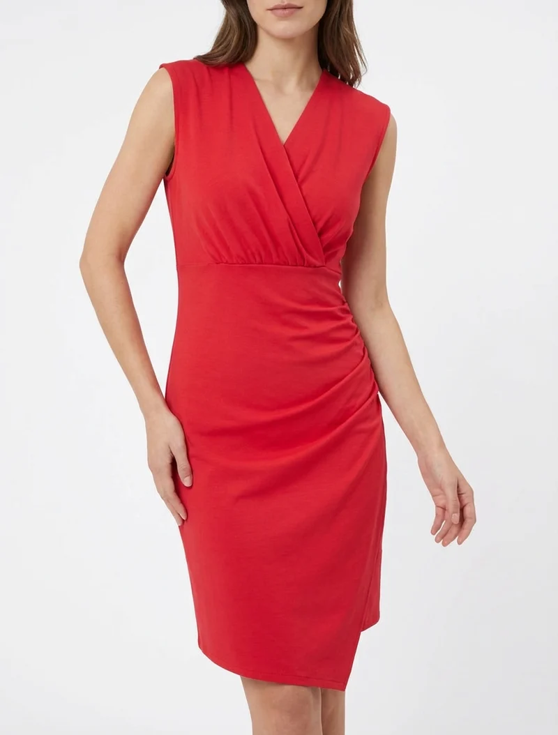 Ärmelloses Wickelkleid einfarbig - Rot