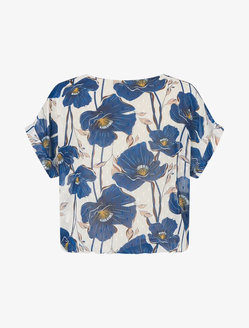 Kurzarm-Top mit Blumenmuster - Marine