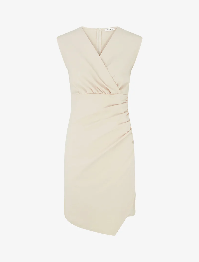 Ärmelloses Wickelkleid einfarbig - Beige