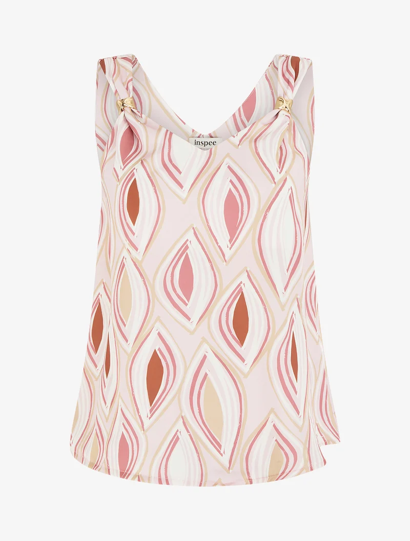Bedrucktes Satin-Top mit Schmuckdetails. - Rose